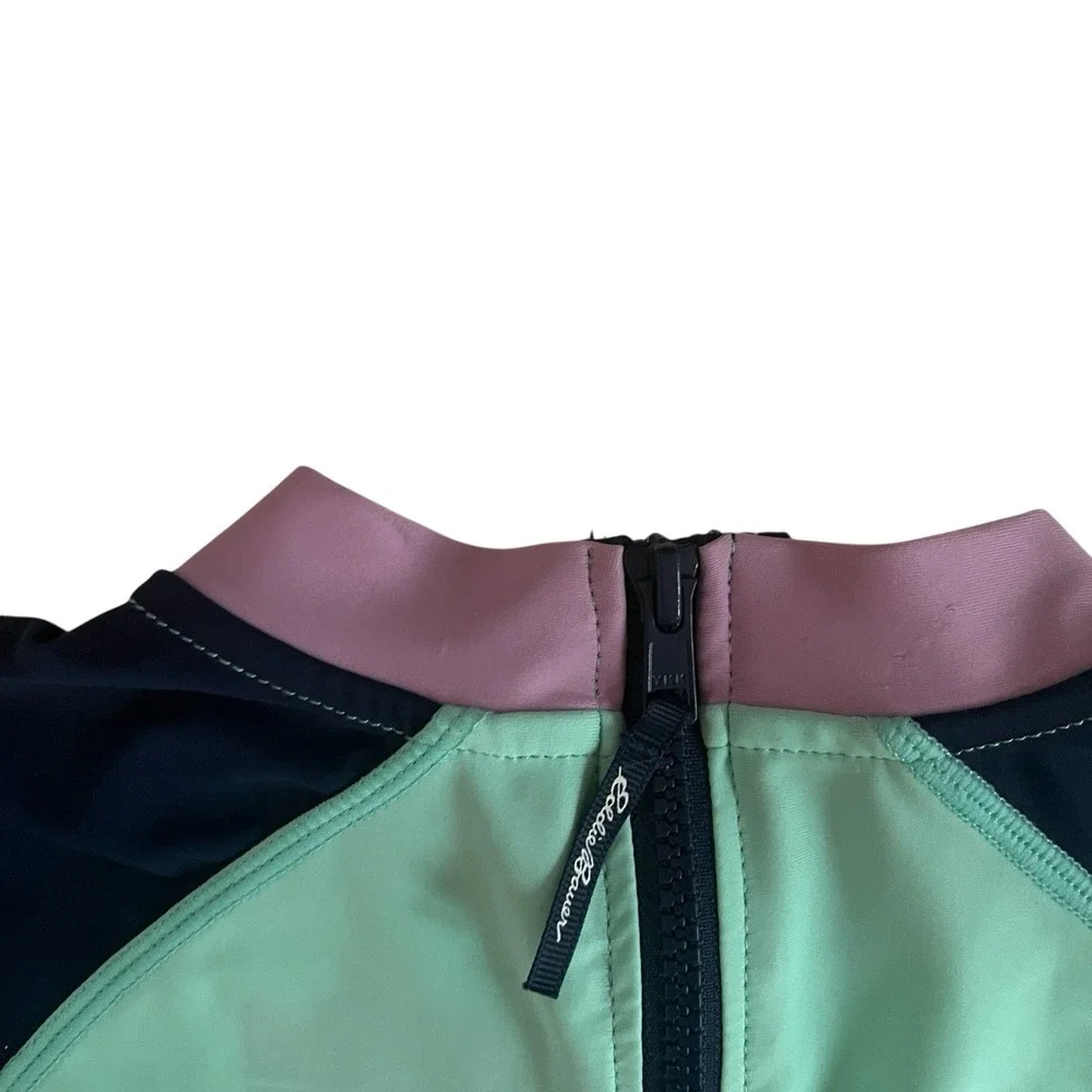 Eddie Bauer Girls Size M 10/12 Rashguard Sea Green Navy Purple Short Sleeve